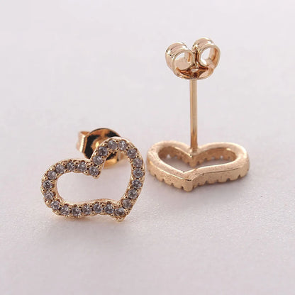 1 Pair Simple Style Heart Shape Inlay Copper Zircon Gold Plated Ear Studs