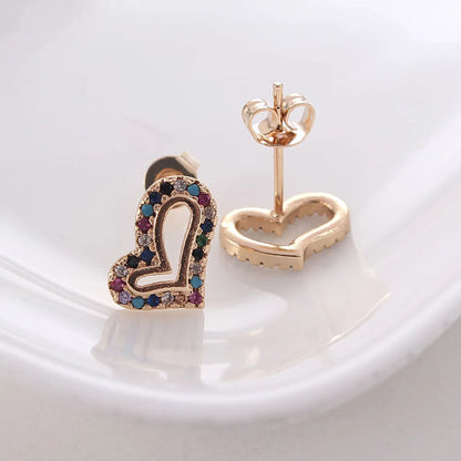 1 Pair Simple Style Heart Shape Inlay Copper Zircon Gold Plated Ear Studs