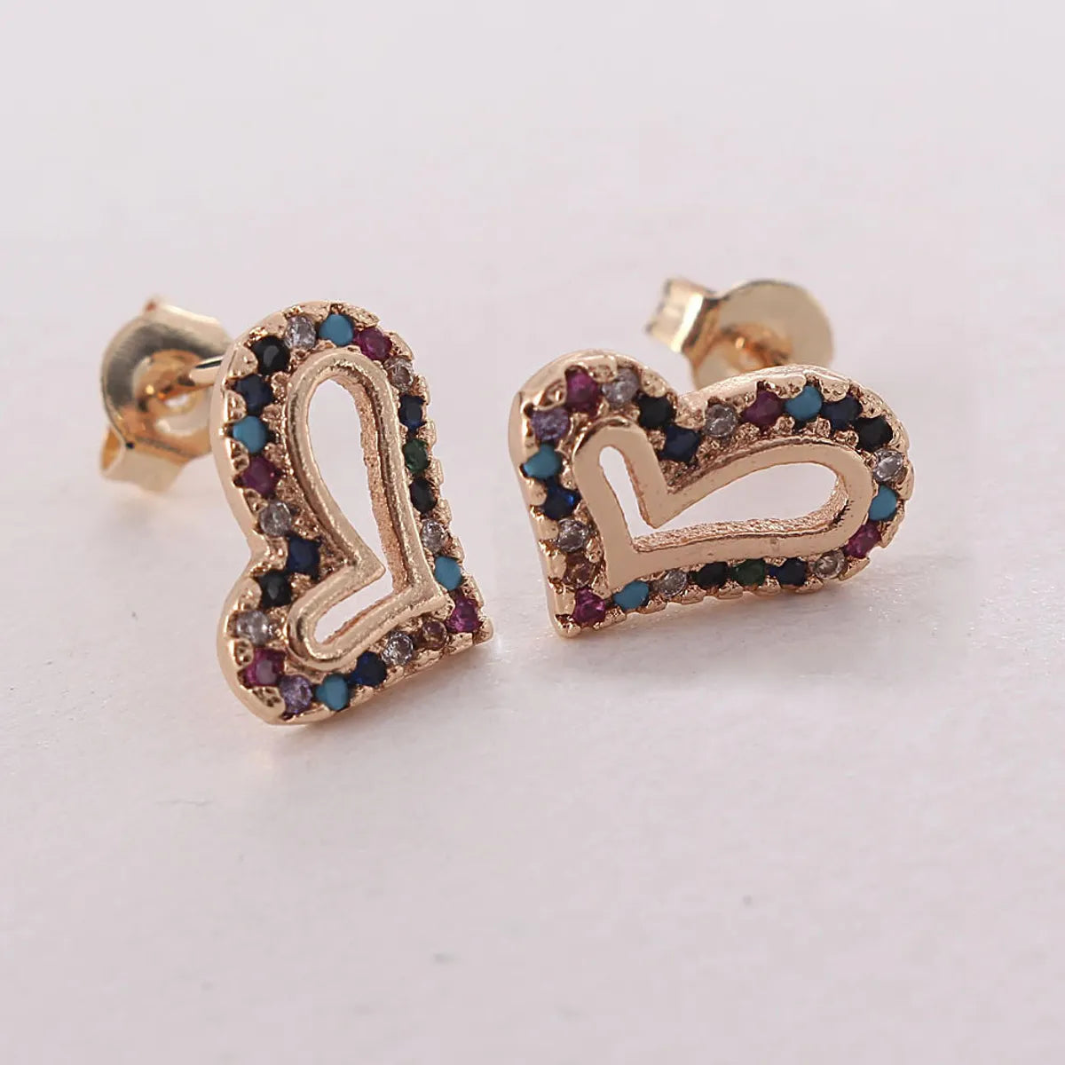 1 Pair Simple Style Heart Shape Inlay Copper Zircon Gold Plated Ear Studs