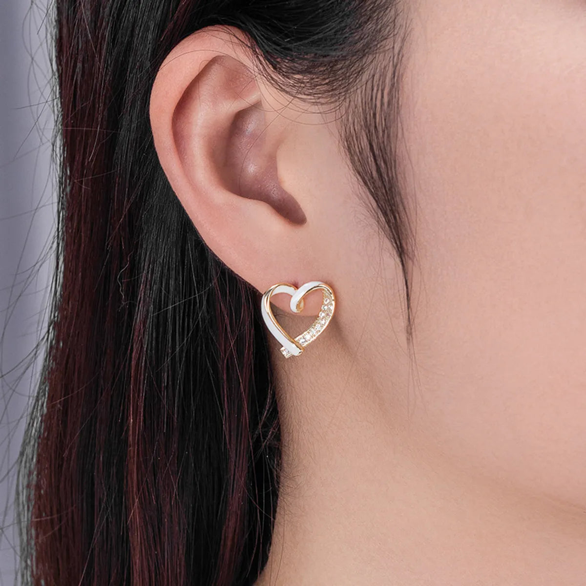 1 Pair Simple Style Heart Shape Inlay Sterling Silver Zircon Ear Studs