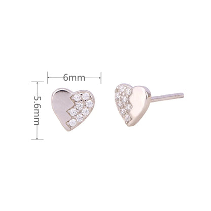 1 Pair Simple Style Heart Shape Inlay Sterling Silver Zircon Ear Studs