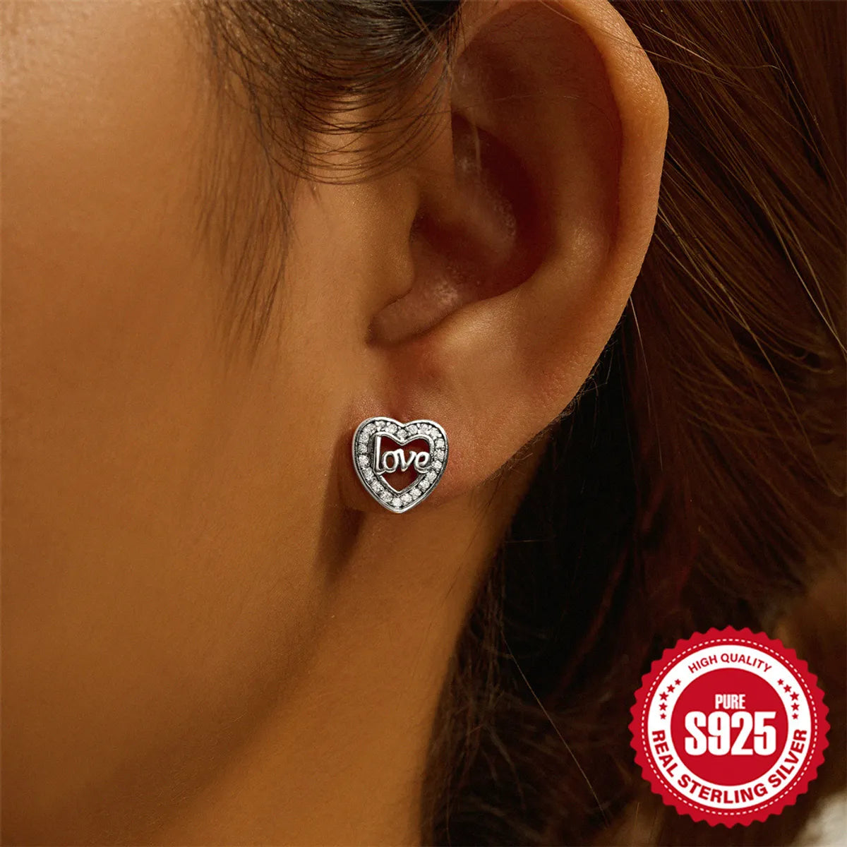 1 Pair Simple Style Heart Shape Inlay Sterling Silver Zircon Ear Studs