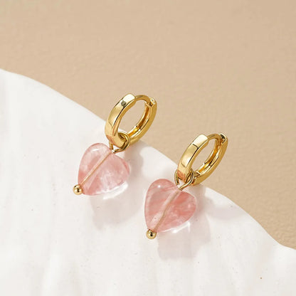 1 Pair Simple Style Heart Shape Patchwork Alloy Resin Drop Earrings