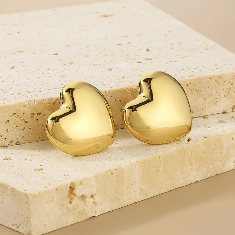 1 Pair Simple Style Heart Shape Plating 304 Stainless Steel 18K Gold Plated Ear Studs