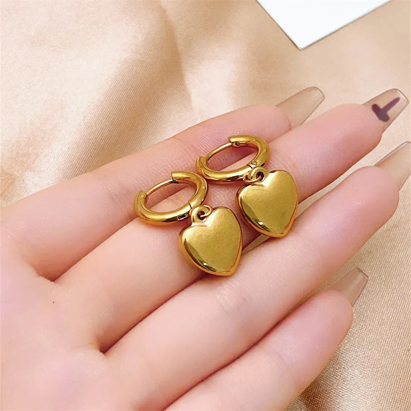 1 Pair Simple Style Heart Shape Plating 304 Stainless Steel Copper Gold Plated Drop Earrings