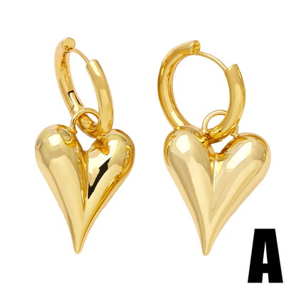 1 Pair Simple Style Heart Shape Plating Copper 18k Gold Plated Drop Earrings