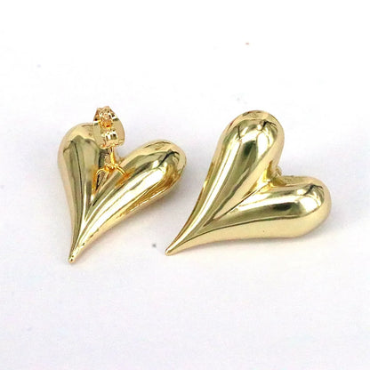 1 Pair Simple Style Heart Shape Plating Copper 18k Gold Plated Ear Studs