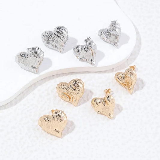 1 Pair Simple Style Heart Shape Plating Copper 18k Gold Plated White Gold Plated Ear Studs