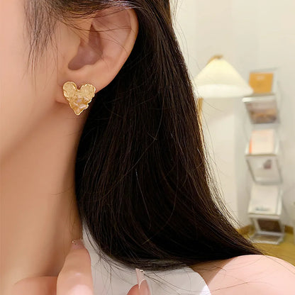 1 Pair Simple Style Heart Shape Plating Inlay Alloy Artificial Rhinestones White Gold Plated Gold Plated Ear Studs