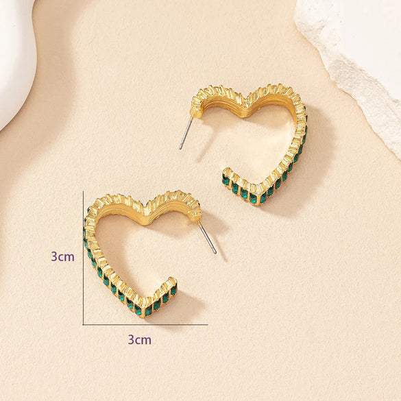 1 Pair Simple Style Heart Shape Plating Inlay Alloy Glass Gold Plated Ear Studs