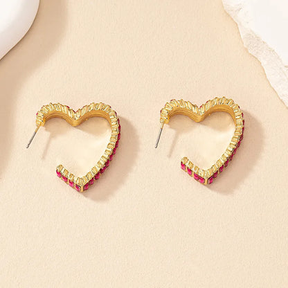 1 Pair Simple Style Heart Shape Plating Inlay Alloy Glass Gold Plated Ear Studs