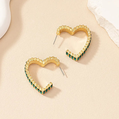 1 Pair Simple Style Heart Shape Plating Inlay Alloy Glass Gold Plated Ear Studs