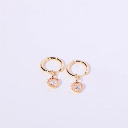 1 Pair Simple Style Heart Shape Plating Inlay Copper Zircon Ear Studs