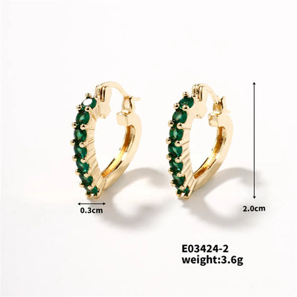 1 Pair Simple Style Heart Shape Plating Inlay Copper Zircon K Gold Plated Earrings