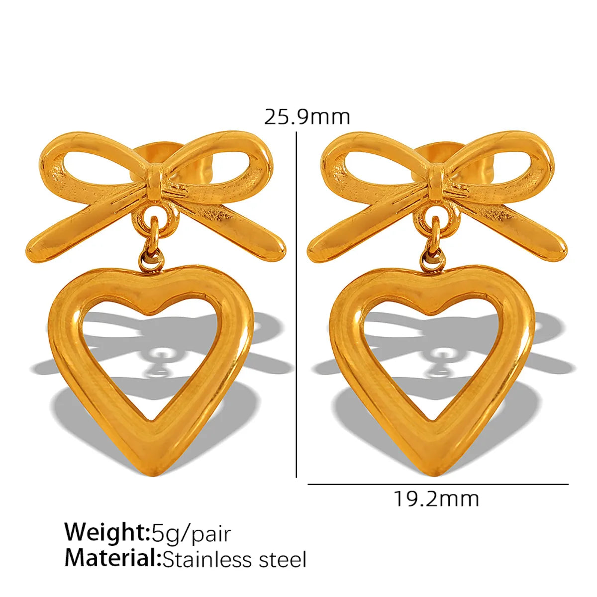 1 Pair Simple Style Heart Shape Plating Inlay Glass Bead Titanium Steel Rhinestones Glass Bead 18K Gold Plated Drop Earrings