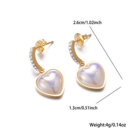 1 Pair Simple Style Heart Shape Plating Inlay Stainless Steel Zircon 18k Gold Plated Drop Earrings