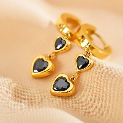 1 Pair Simple Style Heart Shape Plating Inlay Stainless Steel Zircon Drop Earrings