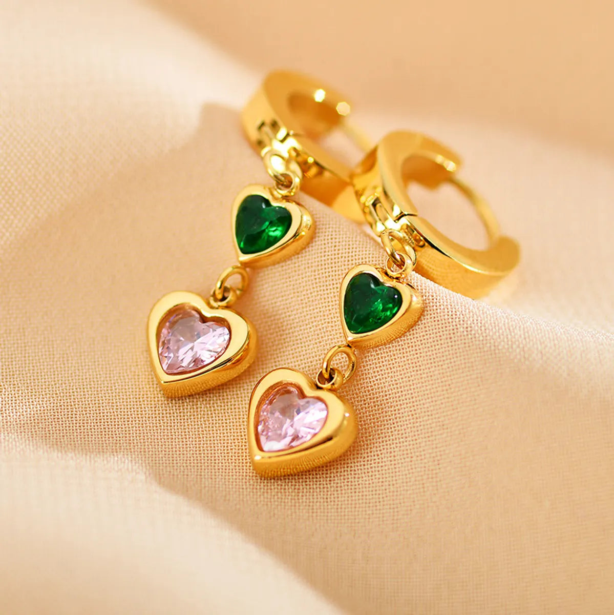 1 Pair Simple Style Heart Shape Plating Inlay Stainless Steel Zircon Drop Earrings