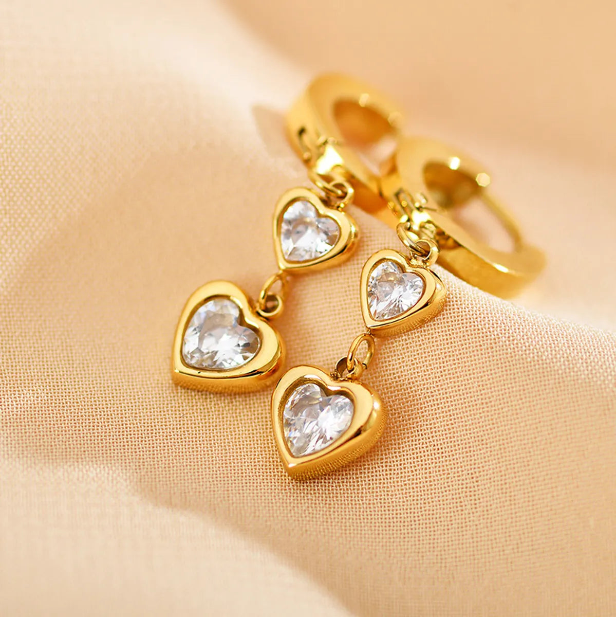 1 Pair Simple Style Heart Shape Plating Inlay Stainless Steel Zircon Drop Earrings