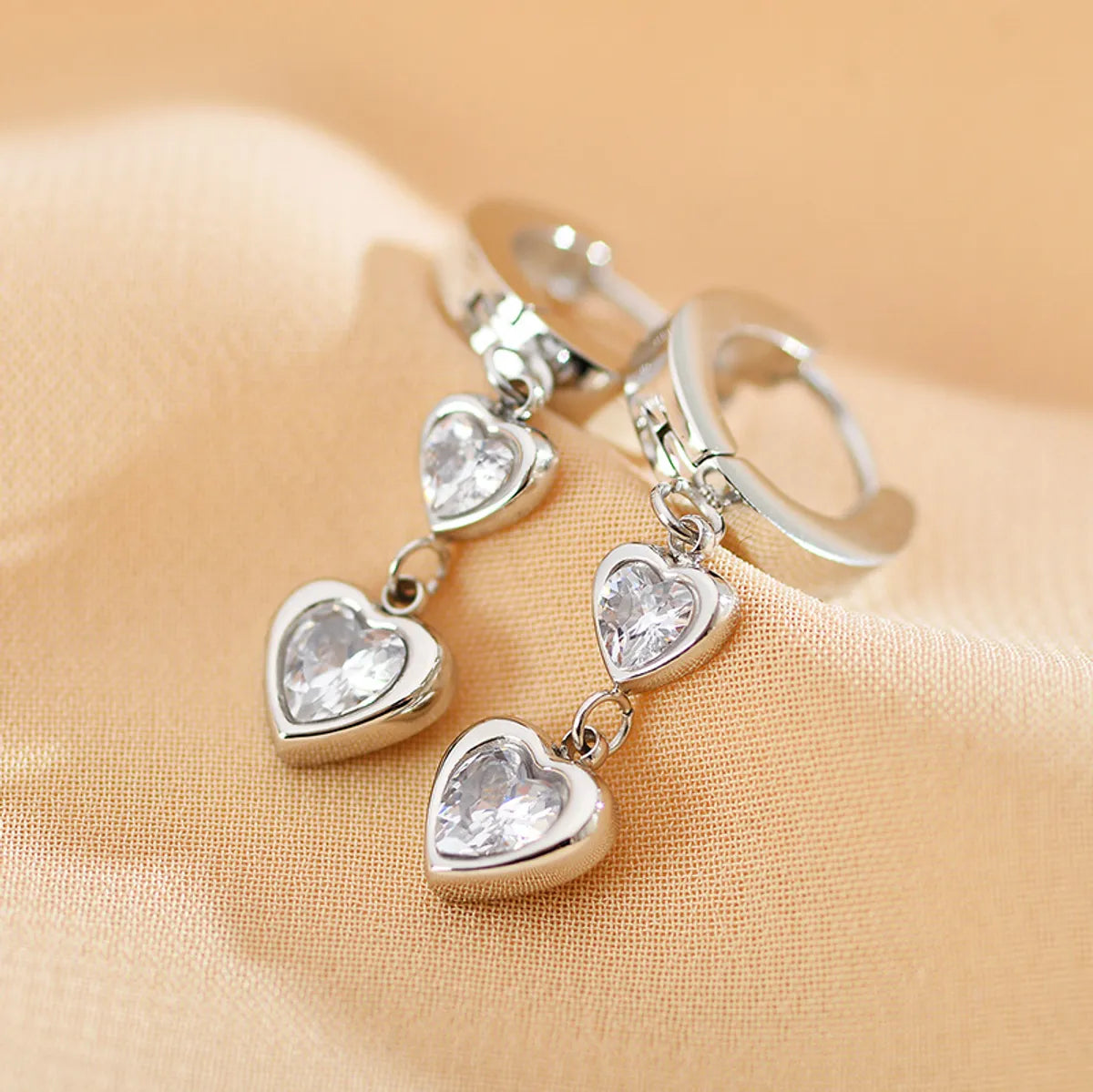 1 Pair Simple Style Heart Shape Plating Inlay Stainless Steel Zircon Drop Earrings