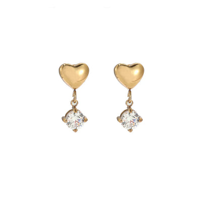 1 Pair Simple Style Heart Shape Plating Inlay Stainless Steel Zircon White Gold Plated Gold Plated Drop Earrings