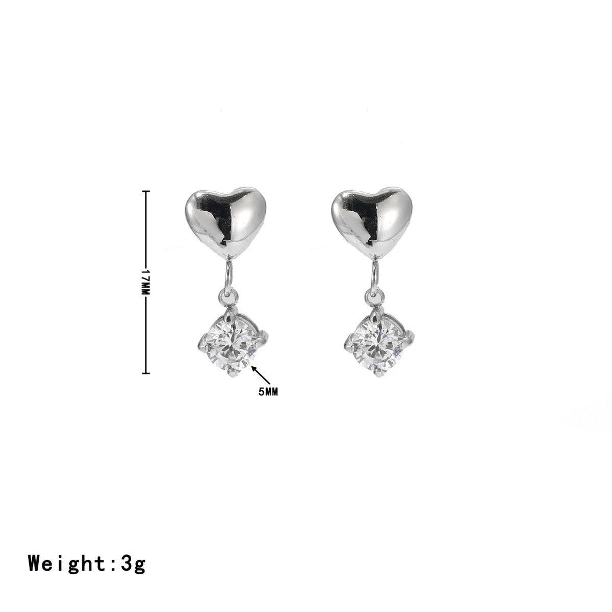 1 Pair Simple Style Heart Shape Plating Inlay Stainless Steel Zircon White Gold Plated Gold Plated Drop Earrings