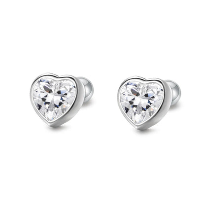 1 Pair Simple Style Heart Shape Plating Inlay Sterling Silver Artificial Gemstones Ear Studs