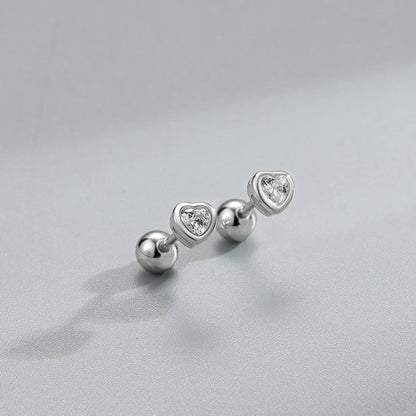 1 Pair Simple Style Heart Shape Plating Inlay Sterling Silver Rhinestones Ear Studs