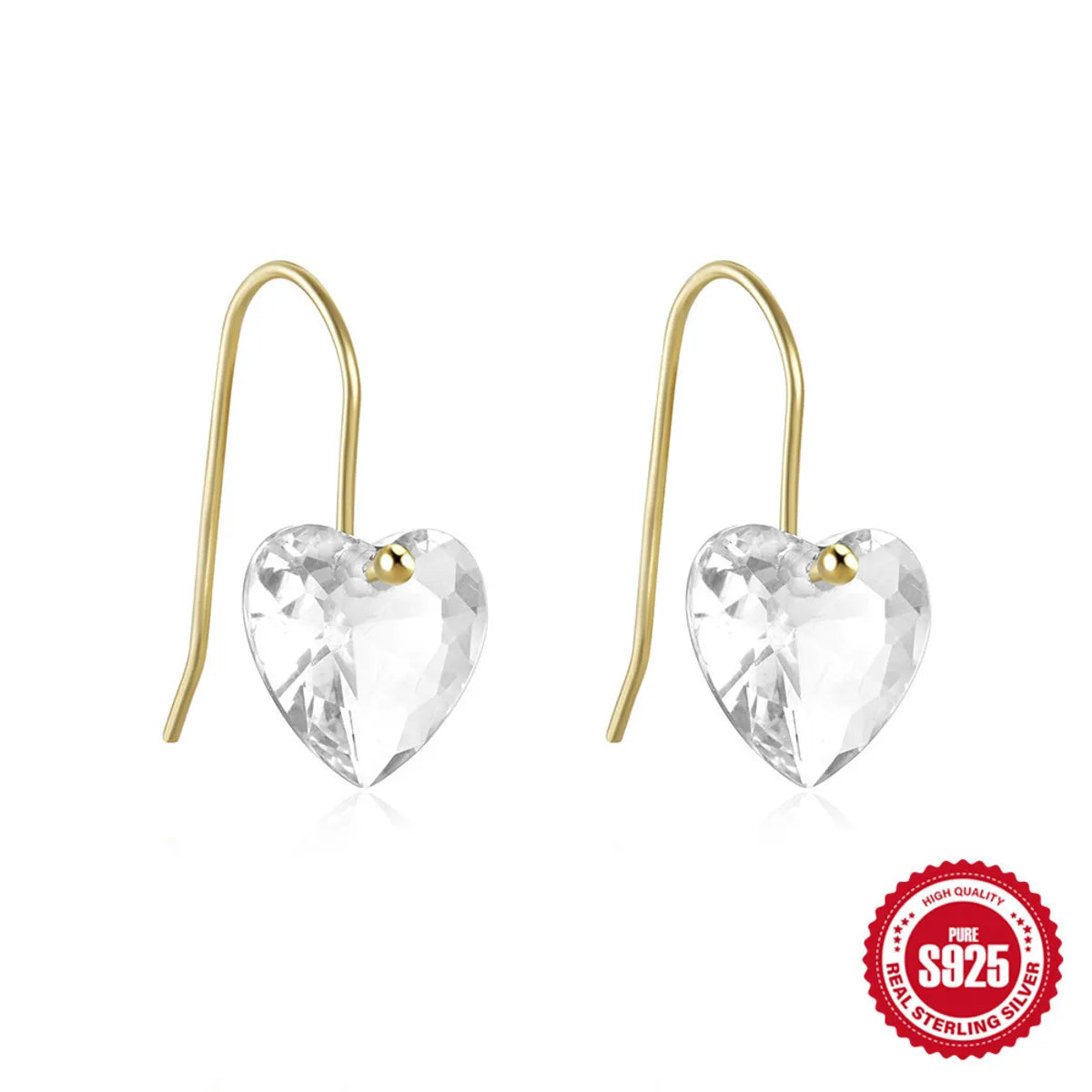 1 Pair Simple Style Heart Shape Plating Inlay Sterling Silver Zircon Drop Earrings