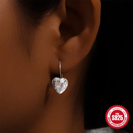 1 Pair Simple Style Heart Shape Plating Inlay Sterling Silver Zircon Drop Earrings