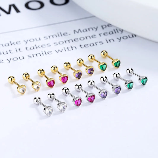 1 Pair Simple Style Heart Shape Plating Inlay Sterling Silver Zircon Ear Studs