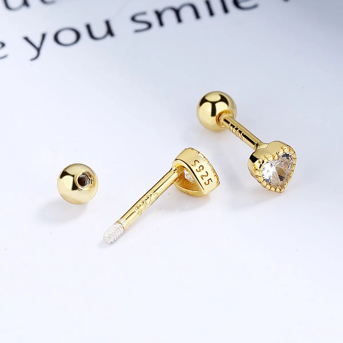 1 Pair Simple Style Heart Shape Plating Inlay Sterling Silver Zircon Ear Studs