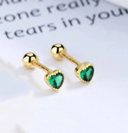 1 Pair Simple Style Heart Shape Plating Inlay Sterling Silver Zircon Ear Studs