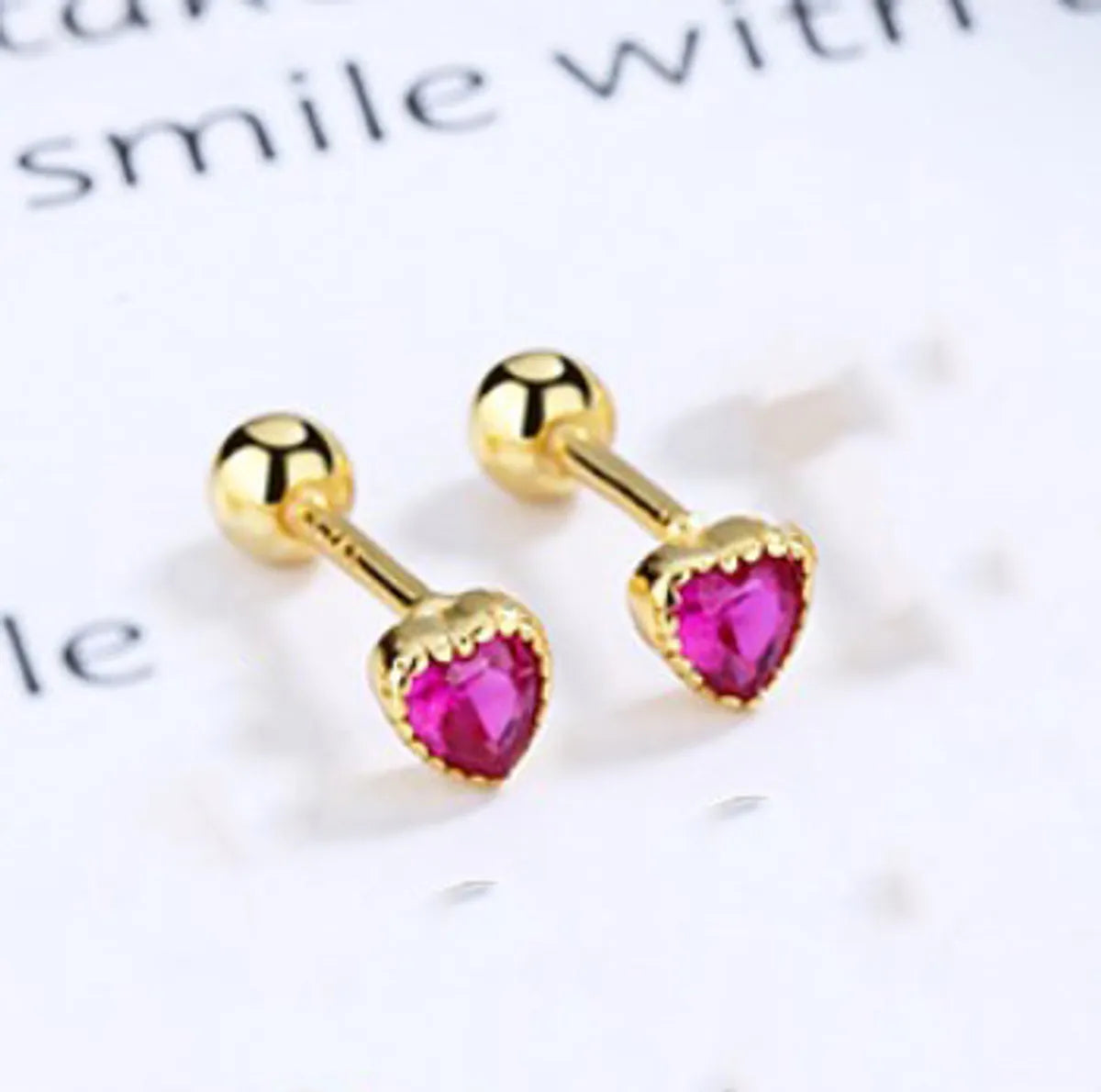 1 Pair Simple Style Heart Shape Plating Inlay Sterling Silver Zircon Ear Studs