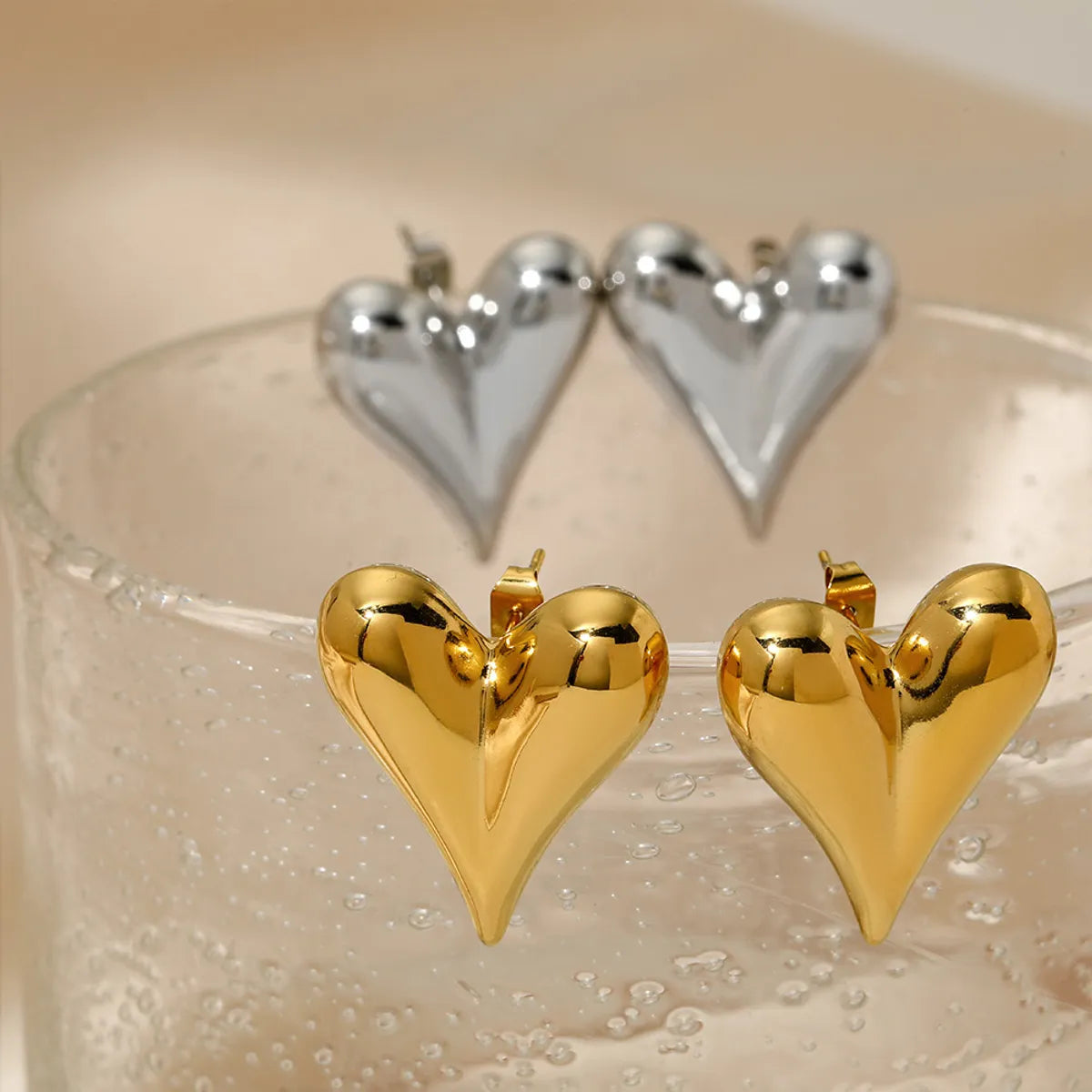 1 Pair Simple Style Heart Shape Plating Stainless Steel 14k Gold Plated White Gold Plated Gold Plated Ear Studs