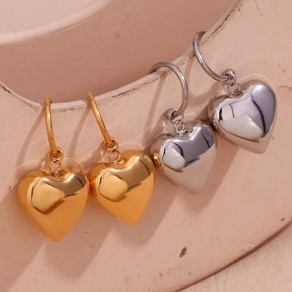 1 Pair Simple Style Heart Shape Plating Stainless Steel 18k Gold Plated Drop Earrings