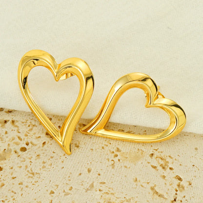 1 Pair Simple Style Heart Shape Plating Stainless Steel 18k Gold Plated Ear Studs