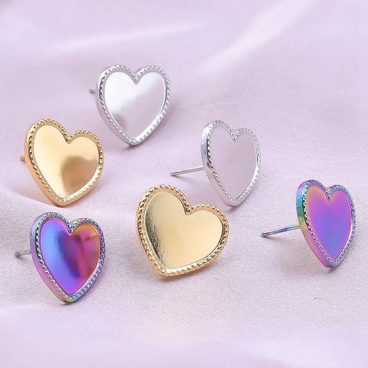 1 Pair Simple Style Heart Shape Plating Stainless Steel Ear Studs