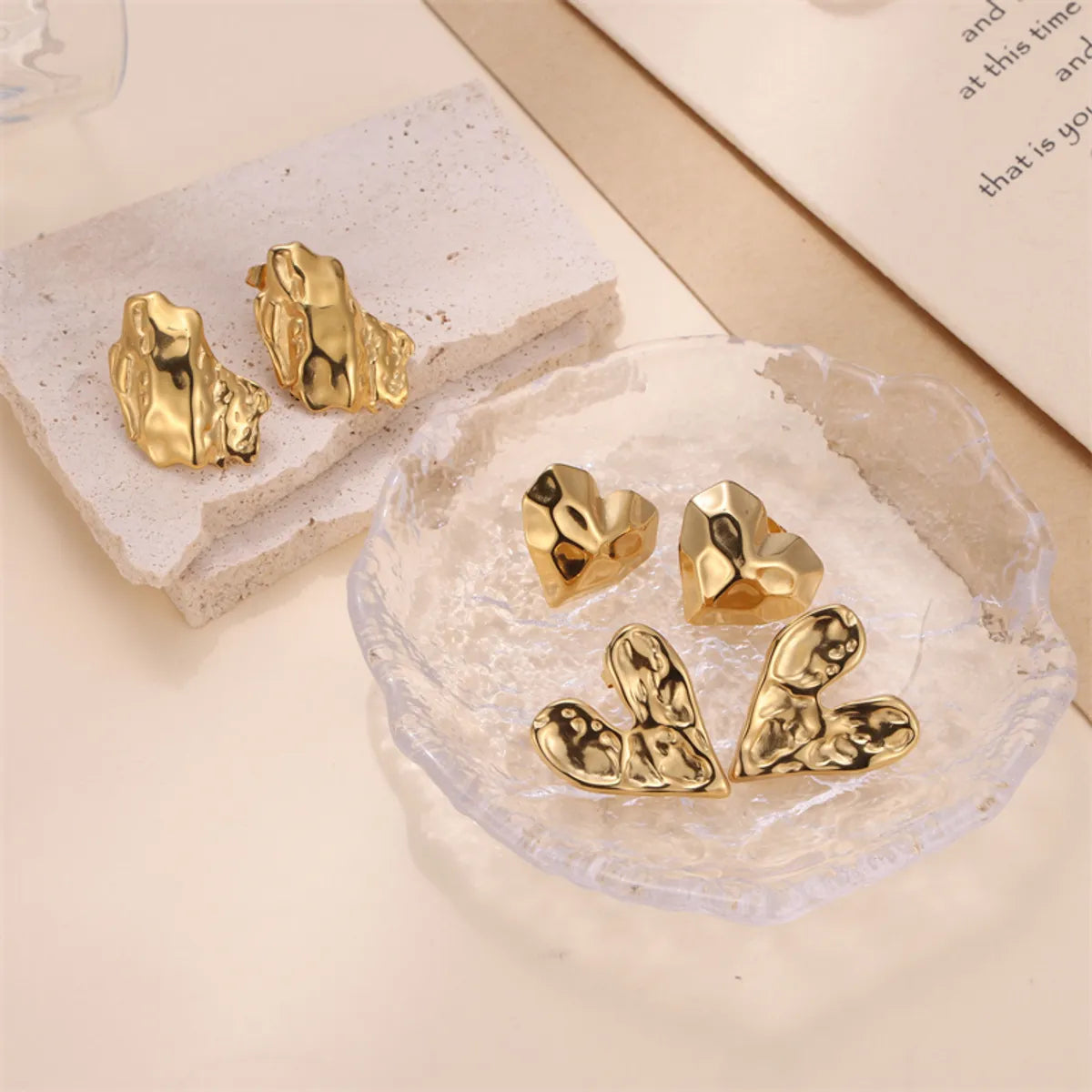 1 Pair Simple Style Heart Shape Plating Stainless Steel Gold Plated Ear Studs