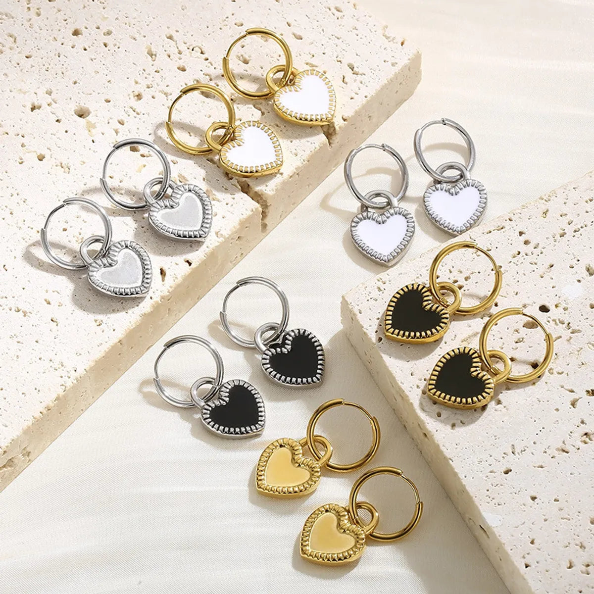 1 Pair Simple Style Heart Shape Plating Titanium Steel Drop Earrings