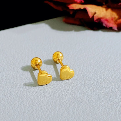 1 Pair Simple Style Heart Shape Plating Titanium Steel Gold Plated Ear Studs