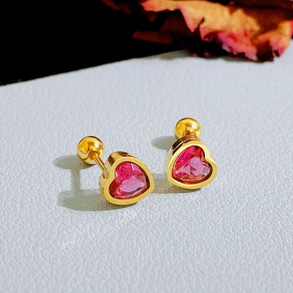 1 Pair Simple Style Heart Shape Plating Titanium Steel Gold Plated Ear Studs