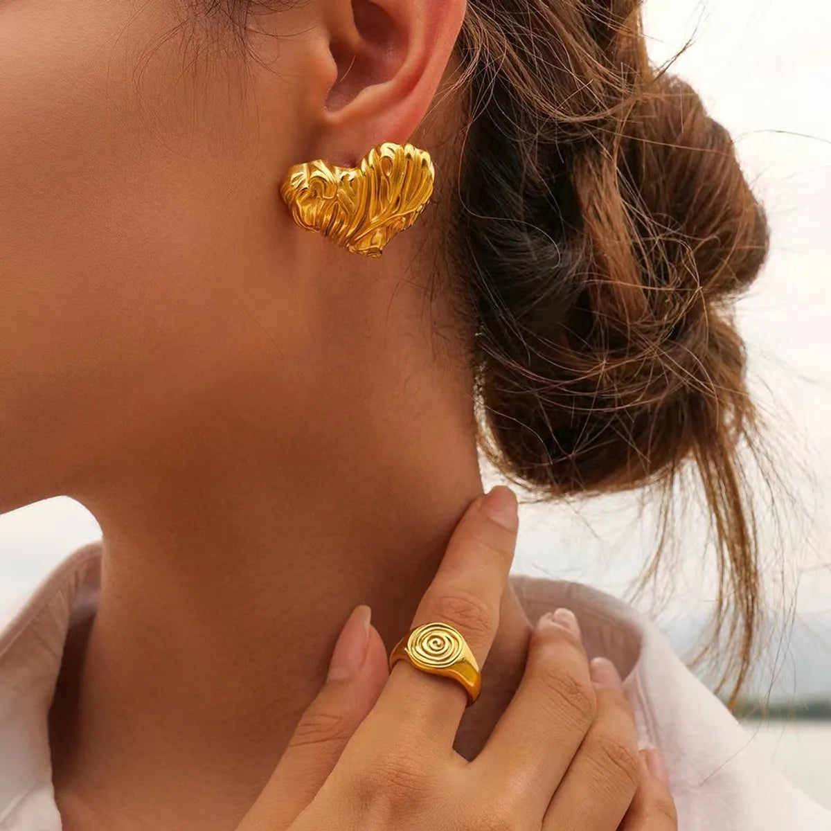 1 Pair Simple Style Heart Shape Plating Titanium Steel Gold Plated Ear Studs