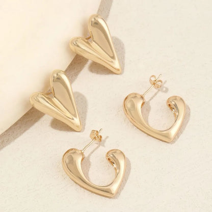 1 Pair Simple Style Heart Shape Polishing Plating Copper 18K Gold Plated Ear Studs