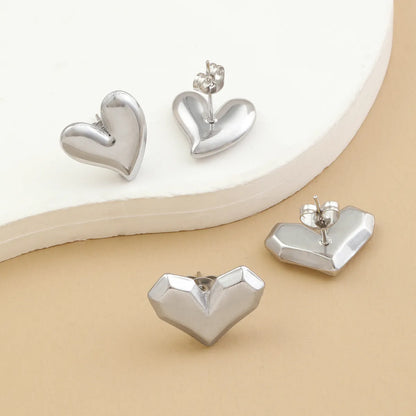 1 Pair Simple Style Heart Shape Polishing Plating Stainless Steel 18k Gold Plated Ear Studs