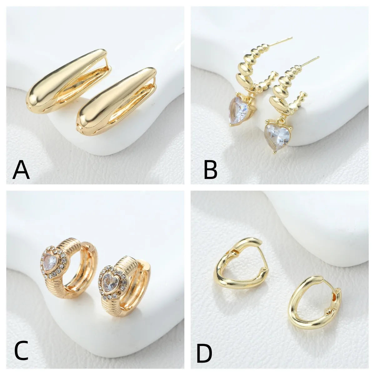 1 Pair Simple Style Heart Shape Solid Color Inlay Alloy Rhinestones Earrings