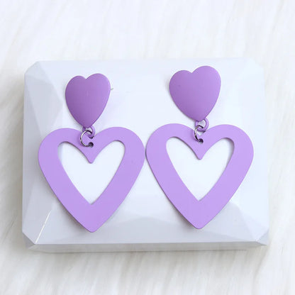 1 Pair Simple Style Heart Shape Spray Paint Alloy Drop Earrings