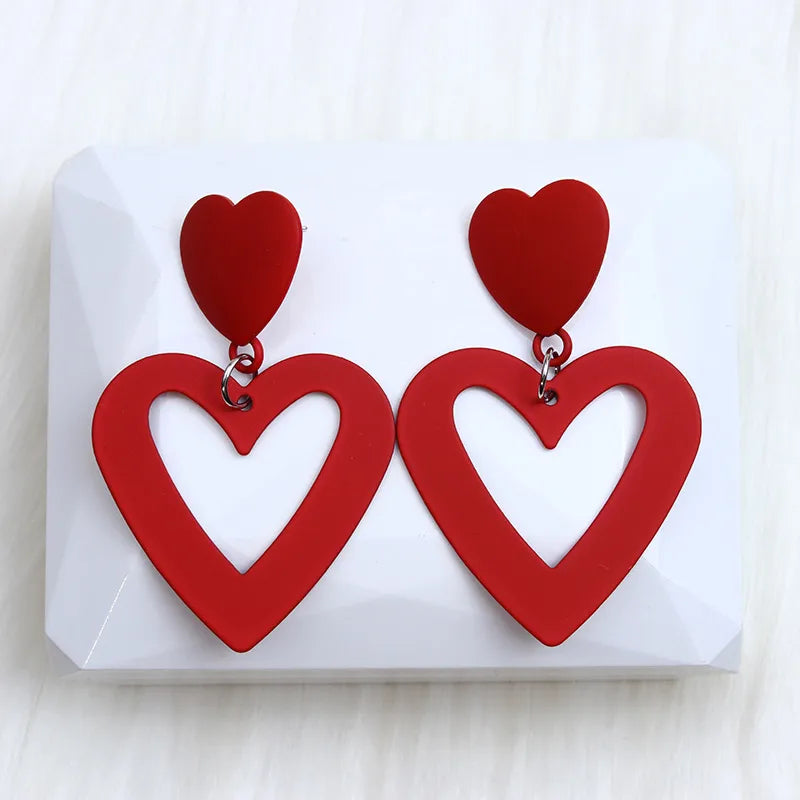 1 Pair Simple Style Heart Shape Spray Paint Alloy Drop Earrings