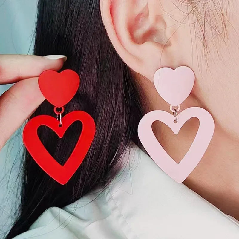 1 Pair Simple Style Heart Shape Spray Paint Alloy Drop Earrings