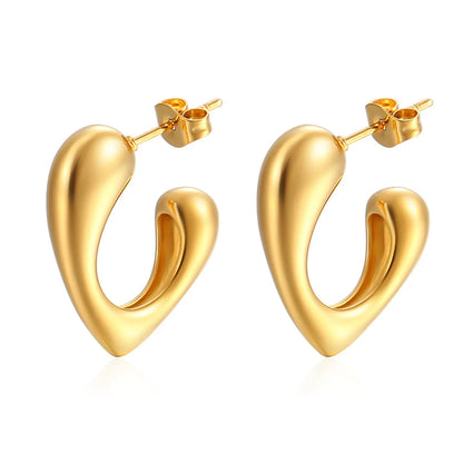 1 Pair Simple Style Heart Shape Stainless Steel 18K Gold Plated Ear Studs